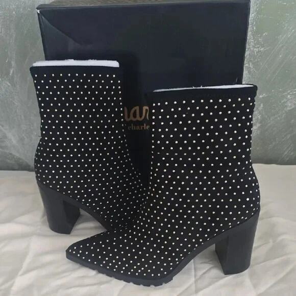 Charles David Womens Studded Stretch Microsuede Black Pull-on Bootie Danielle 9 - Picture 3 of 9